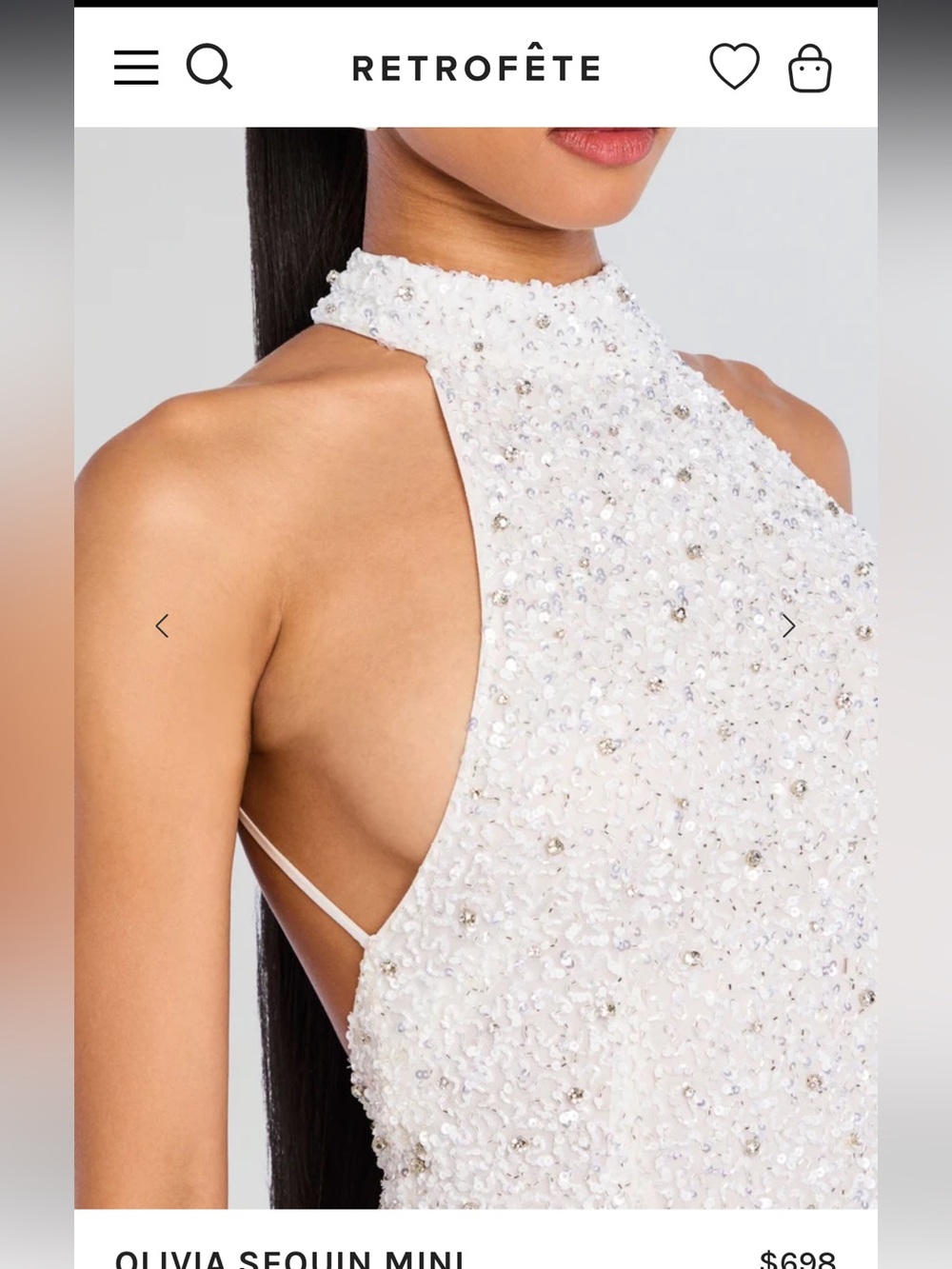 Retroféte Olivia Sequin Mini Dress in White with Silver Accents